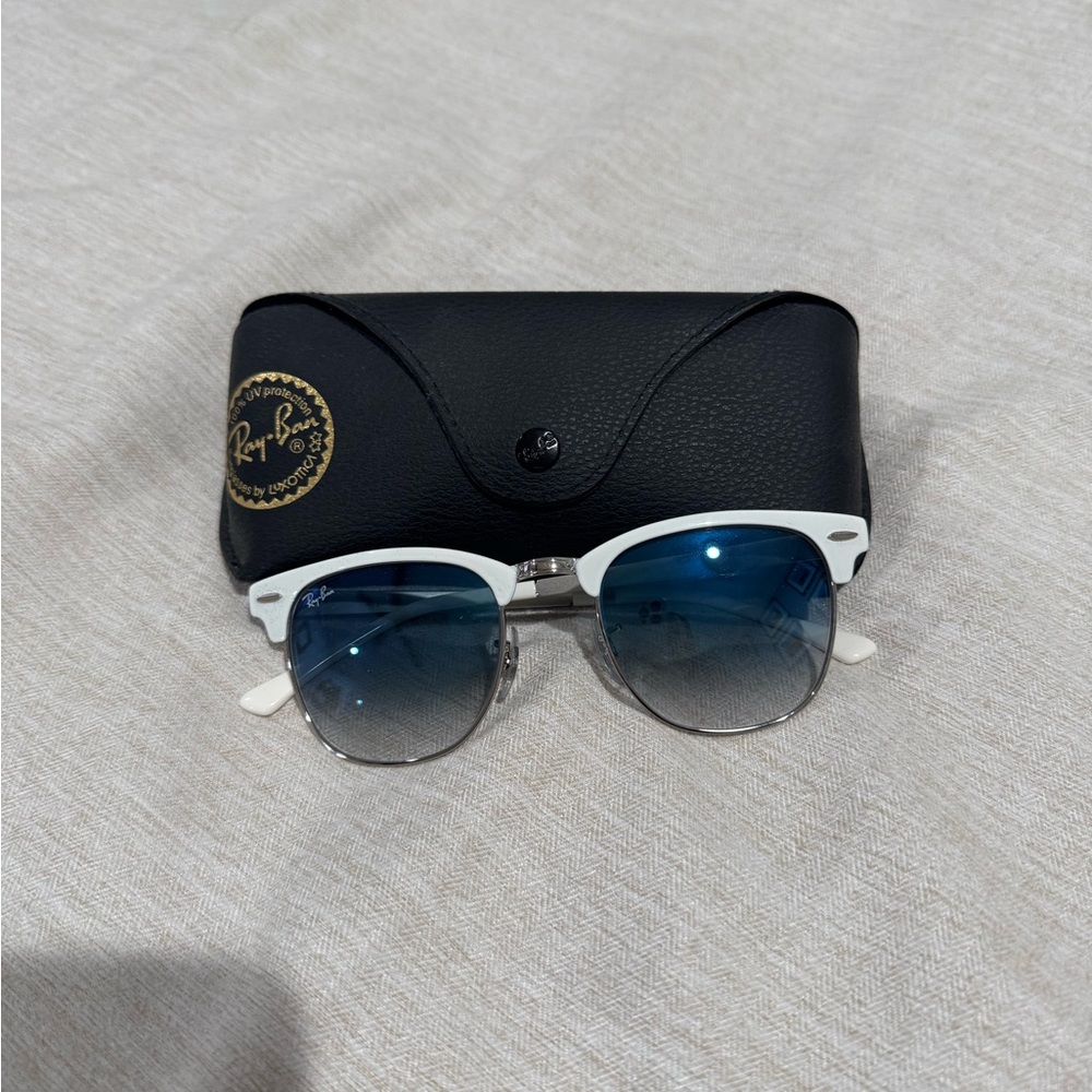 Ray-Ban White Frame with Blue Lenses Sunglasses